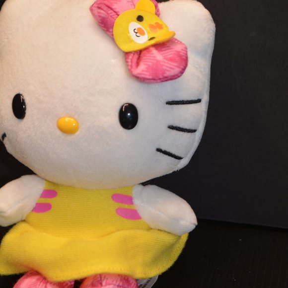 Sanrio Hello Kitty Cat Plush Stuffed Animal Doll Yellow Pink Dress Teddy Bow 6" - Picture 3 of 8
